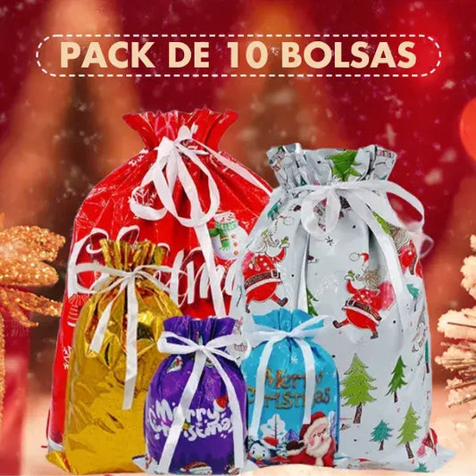 Pack de 10 Bolsas de regalo con cinta grandes para navidad