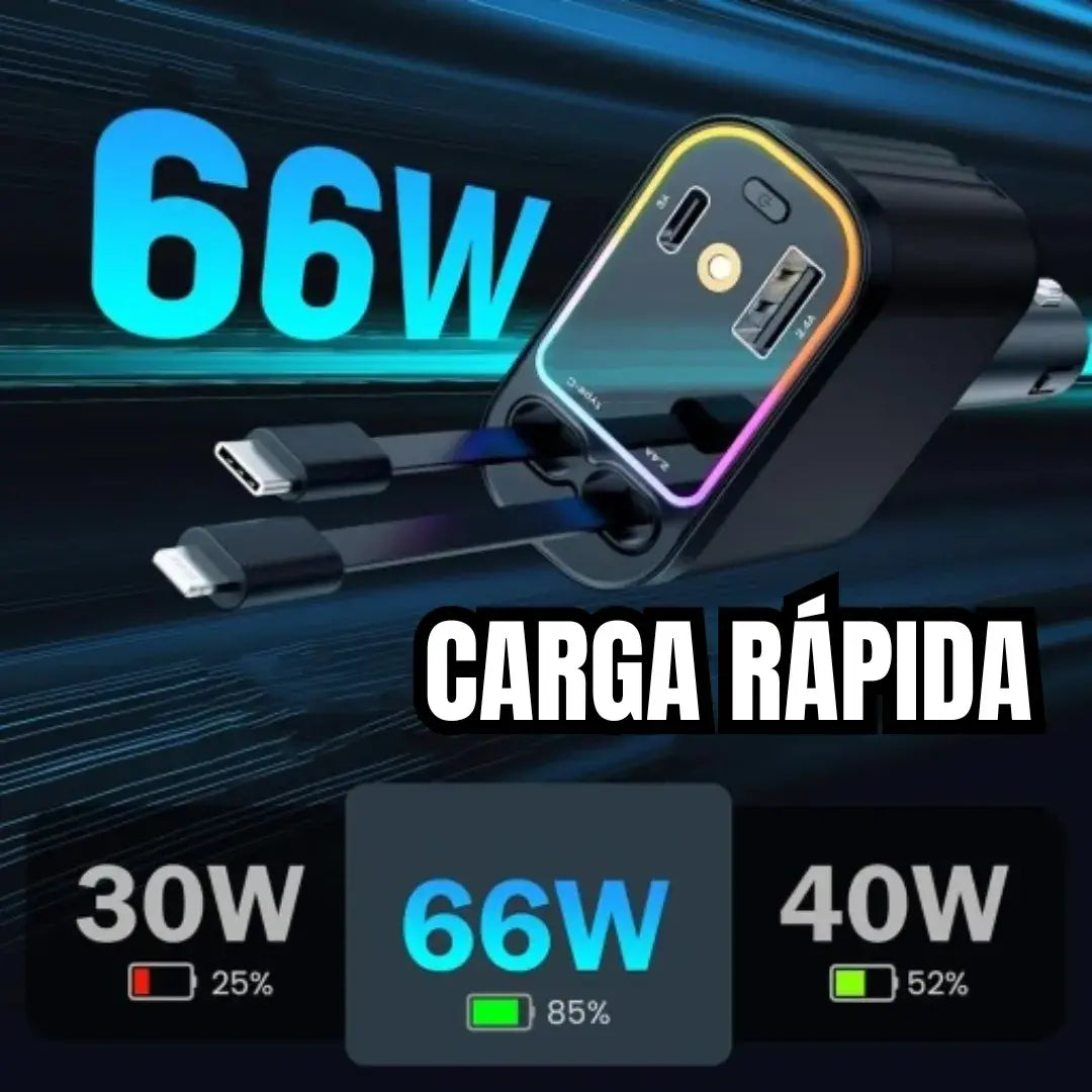 Cargador retractil 4 en 1 con iluminación led para carro 🚗 | Carga rápida, moderna y práctica ⚡