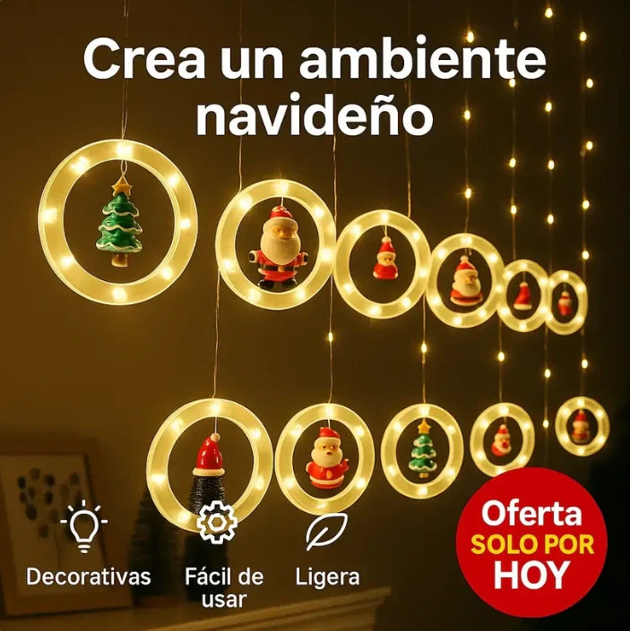 Cortina LED Cálida 3M De Aros navideños | Oferta de Black Friday 🔥