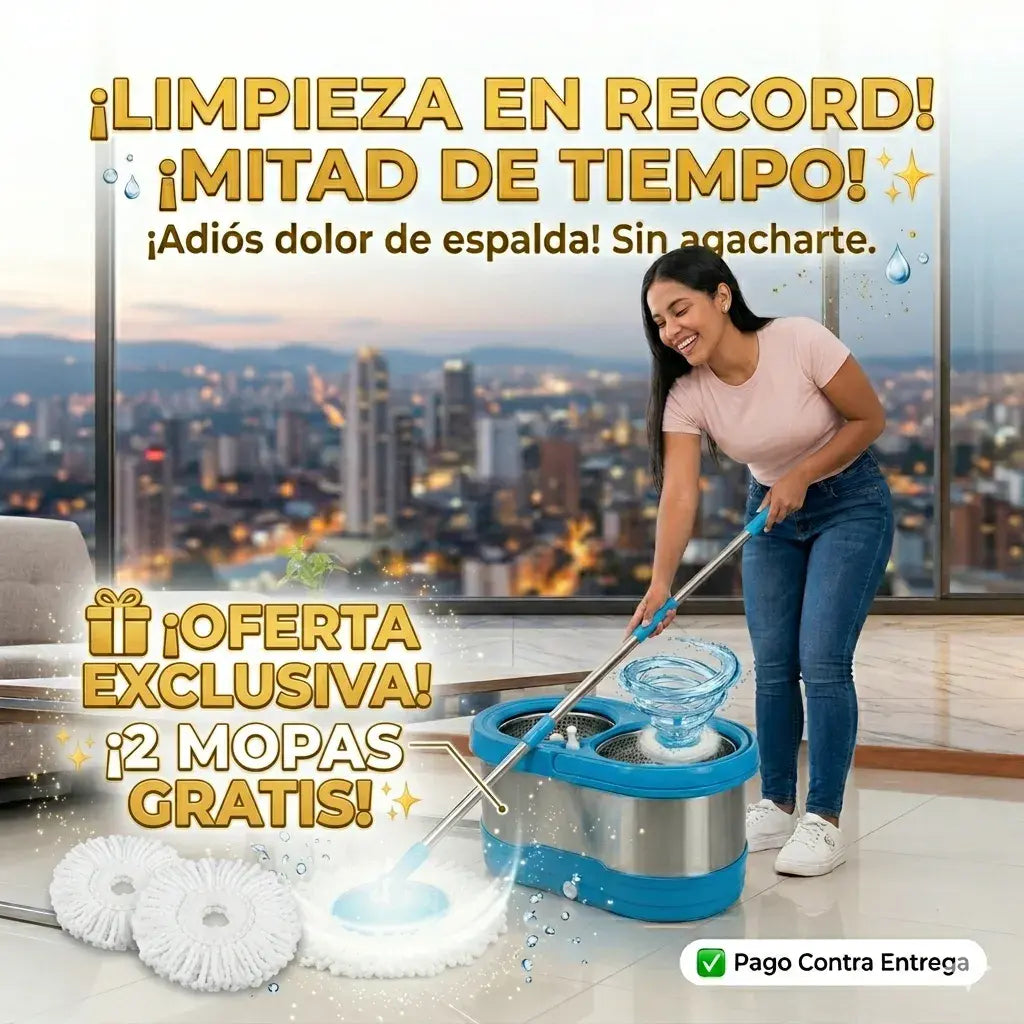 Trapeador Giratorio multifuncional + 🎁 2 mopas gratis